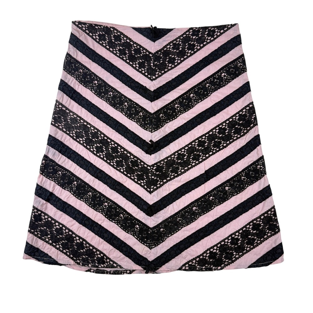 Vintage Persaman New York Pink Black Lace Chevron A-Line Skirt Size 8 Whimisgoth